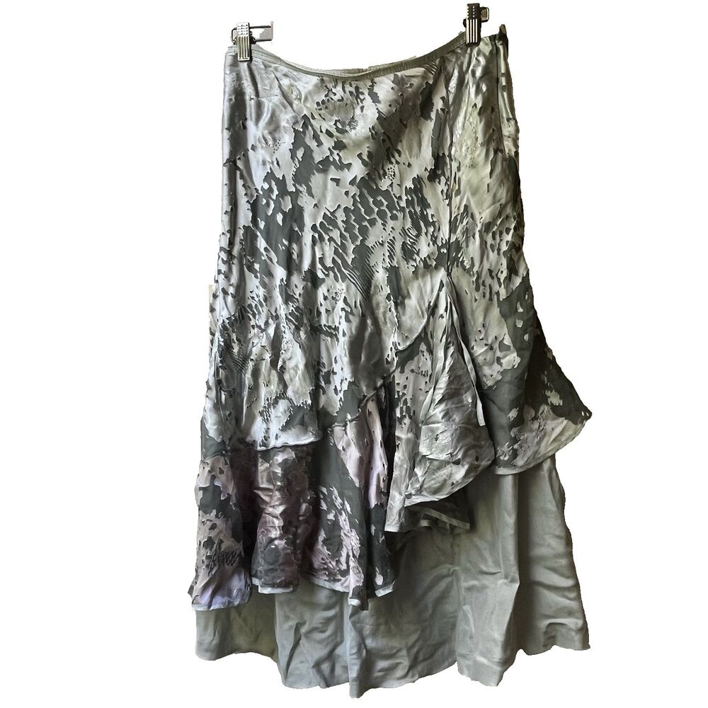 Vintage Silk Fairy Skirt S Green Romantic Whimsical Tiered Dreamy Shimmery Flaws
